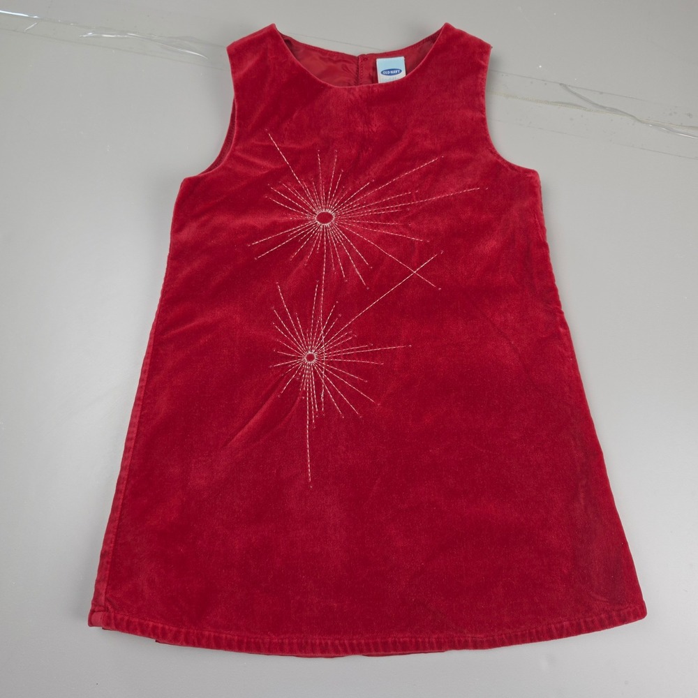Old Navy Dress Toddler 3T Red Excellent Velvet Holiday Starburst Embroidered